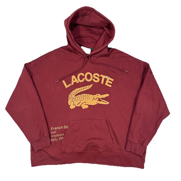 Lacoste Hoodie Mens 4XL Burgundy Loose Fit Big Croc Logo Graphic Sweatshirt - Picture 1 of 7